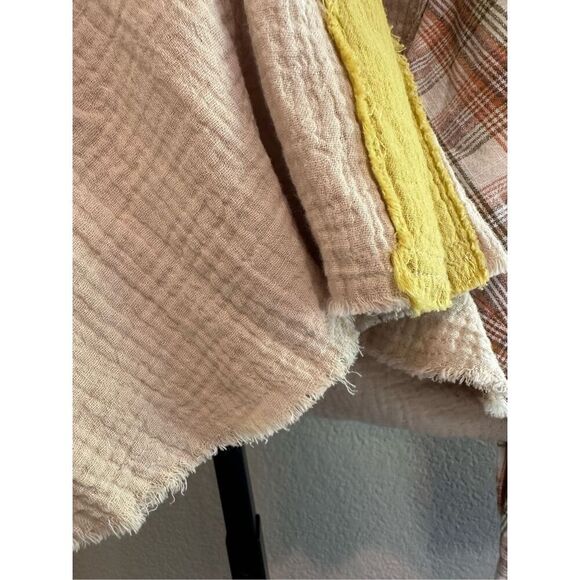 Size S Easel Beige Gauze Plaid Mix Button Up Top - Picture 8 of 10